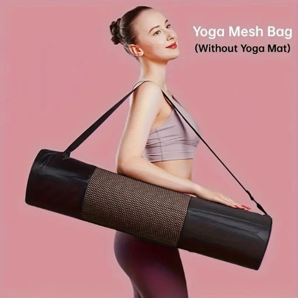Fitness Yoga Pilates - กระเป๋าตาข่ายใส่เสื่อโยคะแบบระบายอากาศได้ 1 ใบ - ผ้าอ็อกซ์ฟอร์ดทนทาน สีดำ