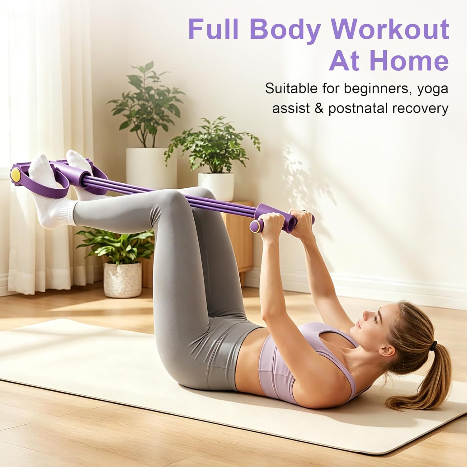 Pilates Yoga Board - สายยางยืดออกกำลังกายแบบ 4 ท่อ พร้อมเชือกดึงแรงต้านอเนกประสงค์ สายยางยืดโยคะแบบ 6